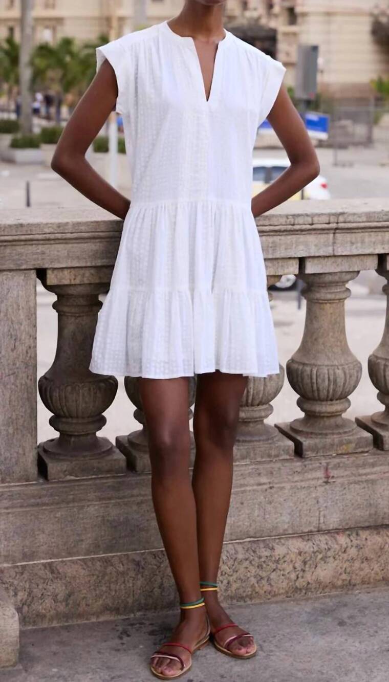 NEW OLIPHANT roll sleeve mini dress in domino white